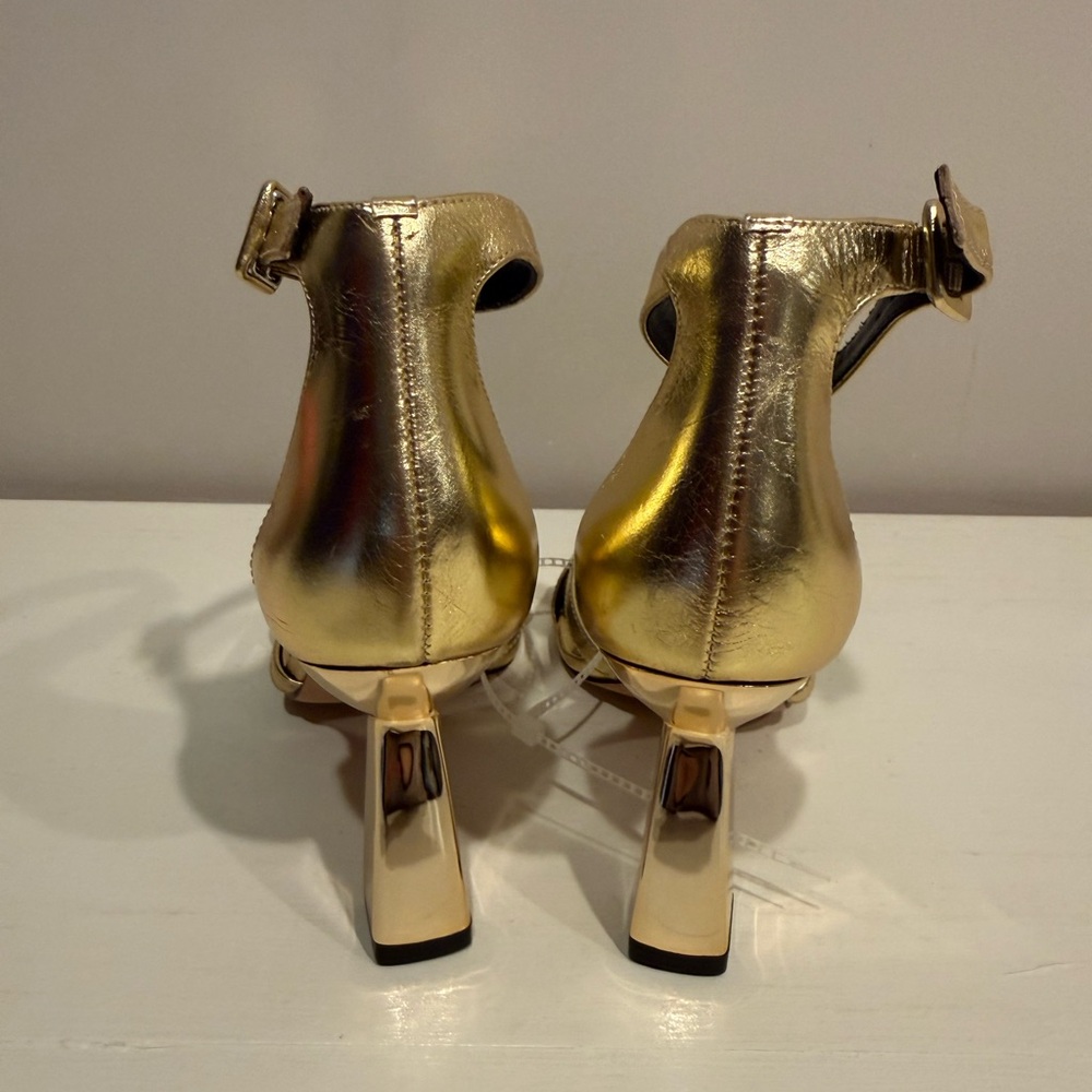 Antonio Melani Calla Leather Double Banded Dress Sandals in Cracked Foil Gold - Picture 4 of 15